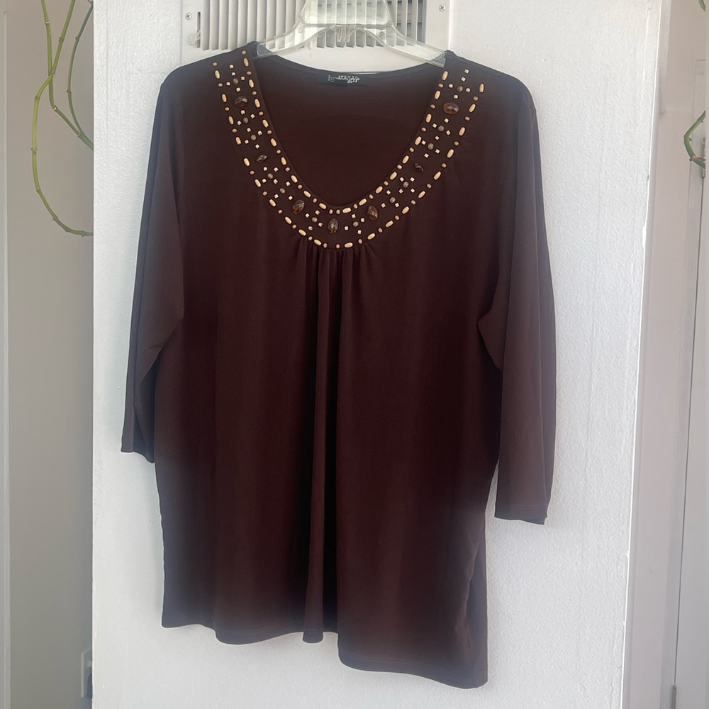 Brown Embellished Women's Top